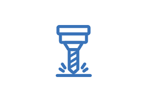 Ein blaues Symbol einer Fräsmaschine, das Material abträgt.